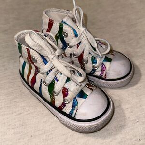 Converse 5 Baby White Rainbow Metallic Canvas High Top Sneakers